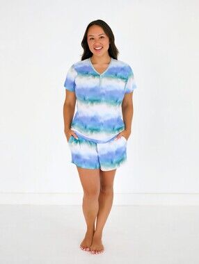 NIB Little Sleepies Blue Cosmic Mist Women's Pajama Shorts- M- Watercolor HTF
